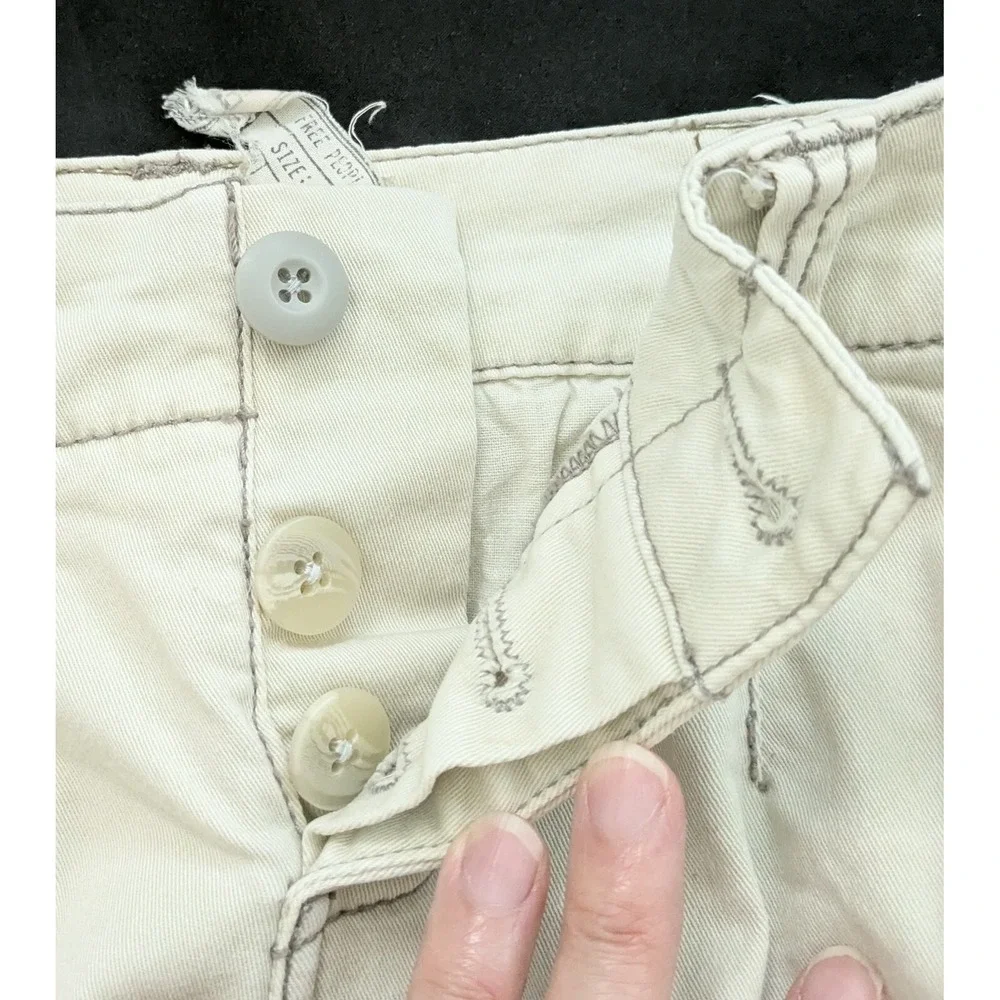 Free People Cargo Skinny Pants Button Fly Ankle Zip Beige Women's 25